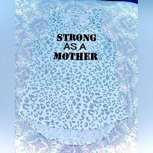 strong as a mother breathe california sz sm garment 87 % polyester 10 % rayon xo